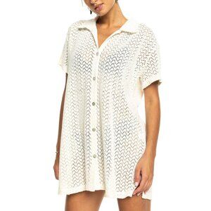 NWT Roxy Womens Dalia Beach Crochet Shirt Dress ERJX603420 Egret Off White M